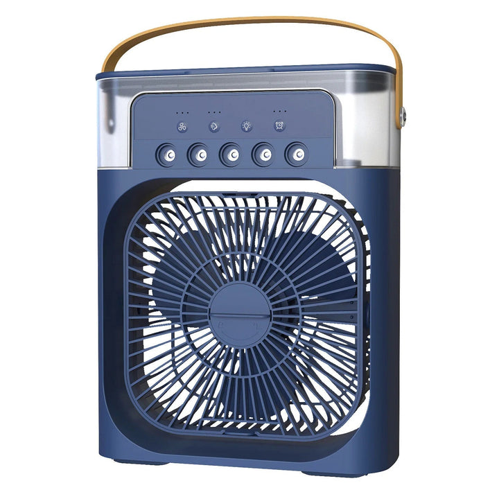 "Compact 3-in-1 portable air cooler humidifier, sleek design, adjustable fan speeds, ideal for small spaces, home or office u