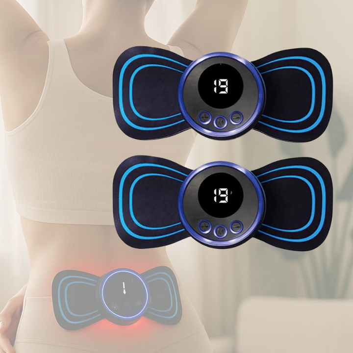 Compact device offering sciatica relief and cognitive therapy, featuring ergonomic design and integrated EMS massage patches.