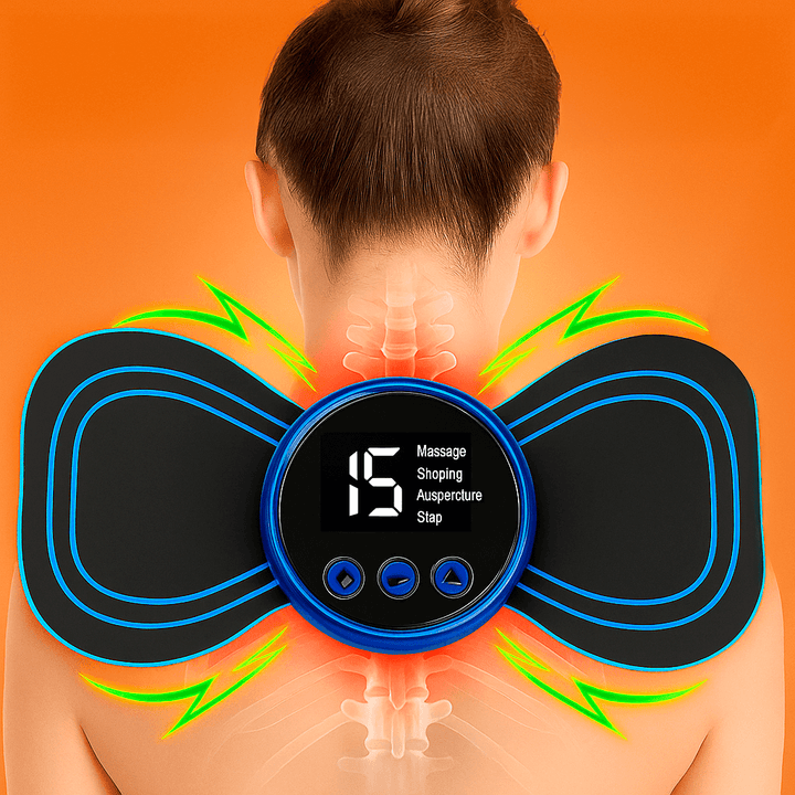 Compact device offering sciatica relief and cognitive therapy, featuring ergonomic design and integrated EMS massage patches.
