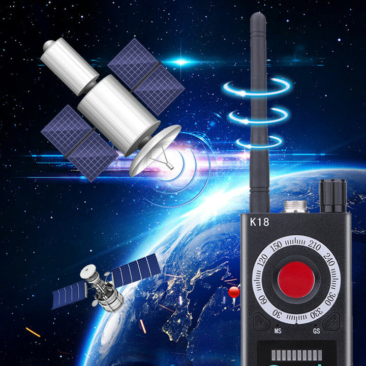 "Compact hidden camera detector with GPS/RF tracking, sleek design, portable, detects bugs and trackers, technology gadget."