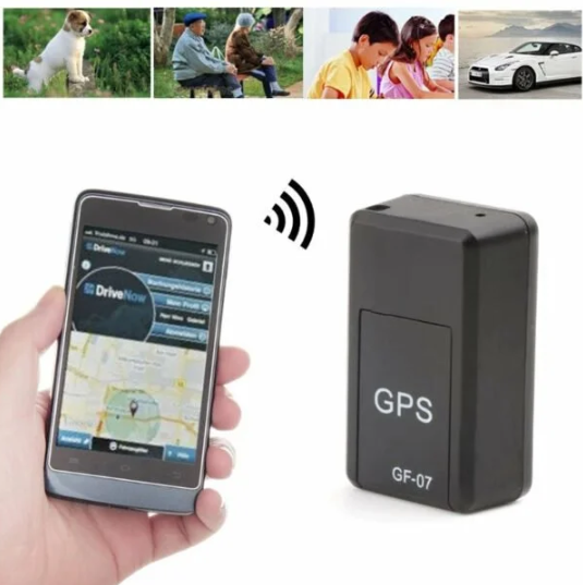 "Compact magnetic GPS tracker for vehicles, small black device with magnet base, ideal for discreet tracking and security."