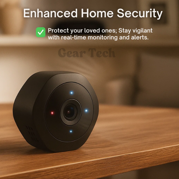 "Compact mini wifi camera for home security, featuring 1080P HD resolution and night vision in a sleek, discreet design."