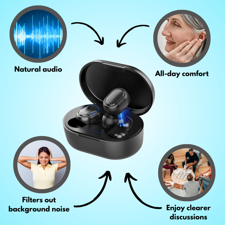 Compact, rechargeable hearing aid with behind-the-ear design for clear sound. Ideal for mild to moderate hearing loss.