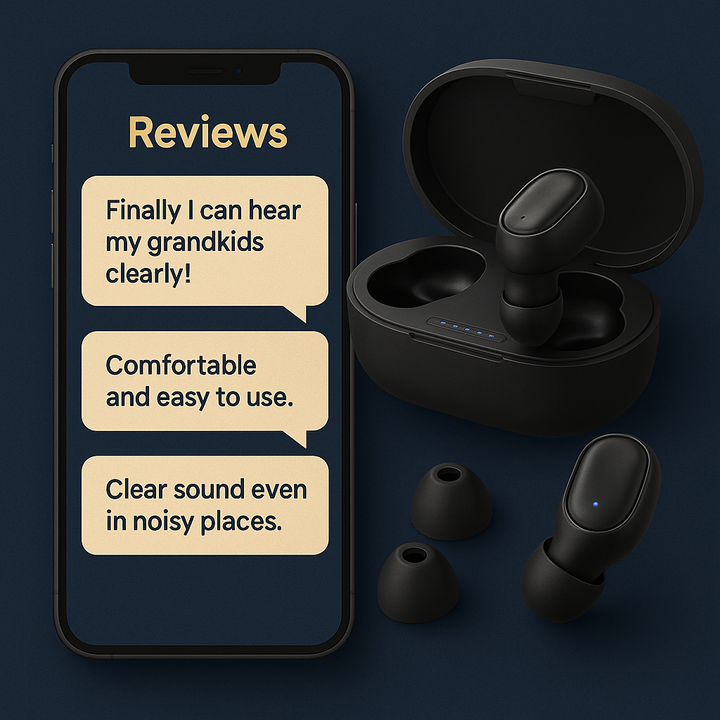 Compact, rechargeable hearing aid with behind-the-ear design for clear sound. Ideal for mild to moderate hearing loss.
