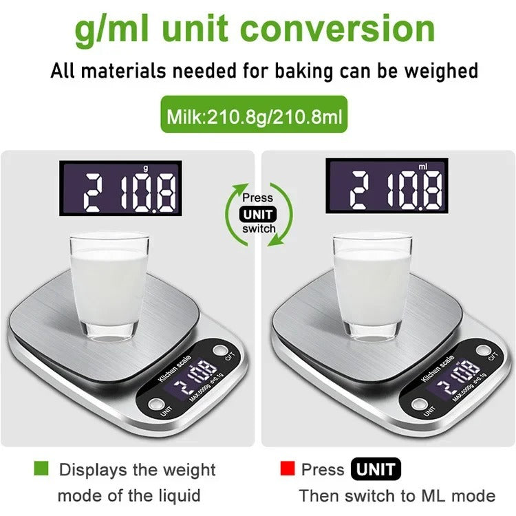 "Compact stainless steel kitchen scale with sleek design for precise 0.1g measurements, ideal for culinary accuracy."