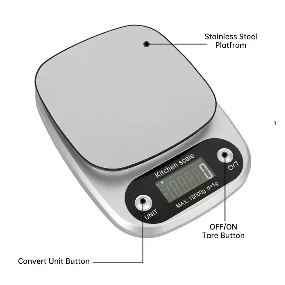 "Compact stainless steel kitchen scale with sleek design for precise 0.1g measurements, ideal for culinary accuracy."