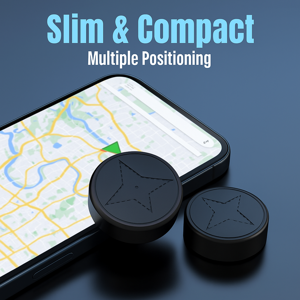 "Compact vehicle GPS tracker with magnetic mount, sleek black design, real-time tracking, weather-resistant for all condition