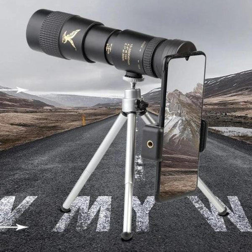 "Compact waterproof monocular telescope with 10x zoom, night vision, and smartphone compatibility for outdoor adventures."