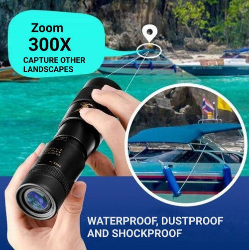 "Compact waterproof monocular telescope with 10x zoom, night vision, and smartphone compatibility for outdoor adventures."