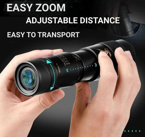 "Compact waterproof monocular telescope with 10x zoom, night vision, and smartphone compatibility for outdoor adventures."