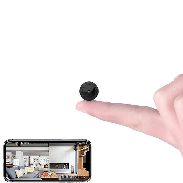 Compact WiFi Camera 1080P with night vision and motion detection, sleek design for discreet home or office surveillance.