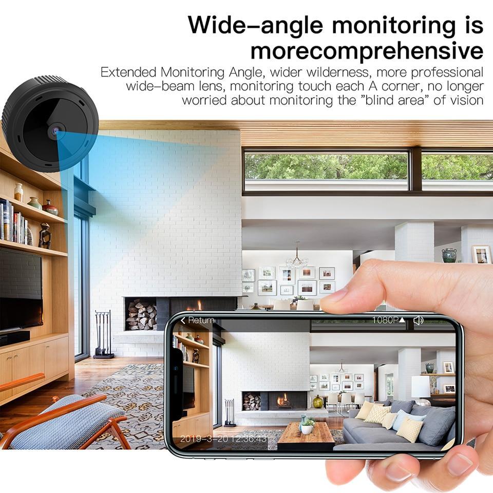 Compact WiFi Camera 1080P with night vision and motion detection, sleek design for discreet home or office surveillance.