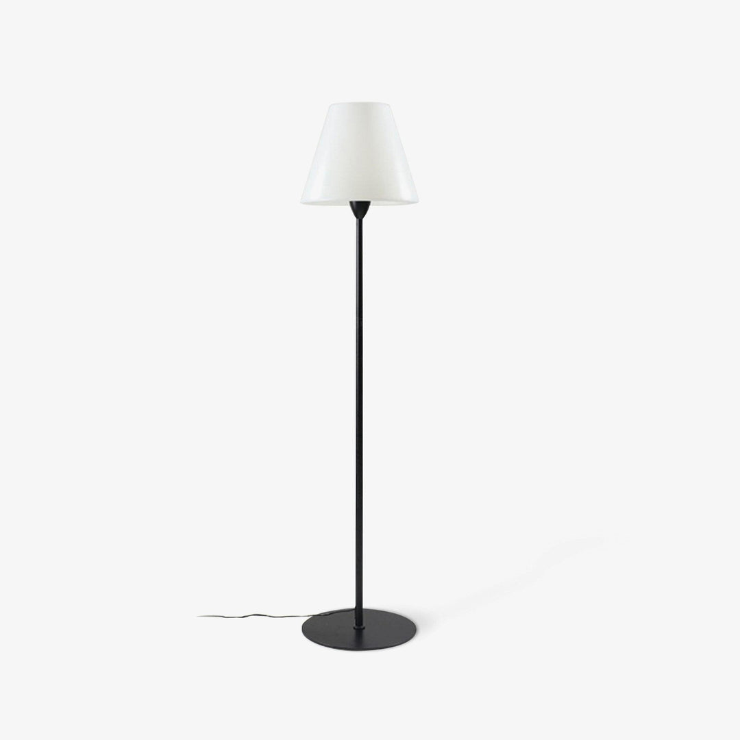 "Contemporary metal and acrylic floor-standing lamp with sleek lines, modern flair, perfect for home decor lighting."