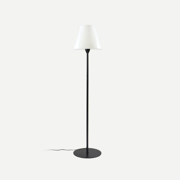"Contemporary metal and acrylic floor-standing lamp with sleek lines, modern flair, perfect for home decor lighting."