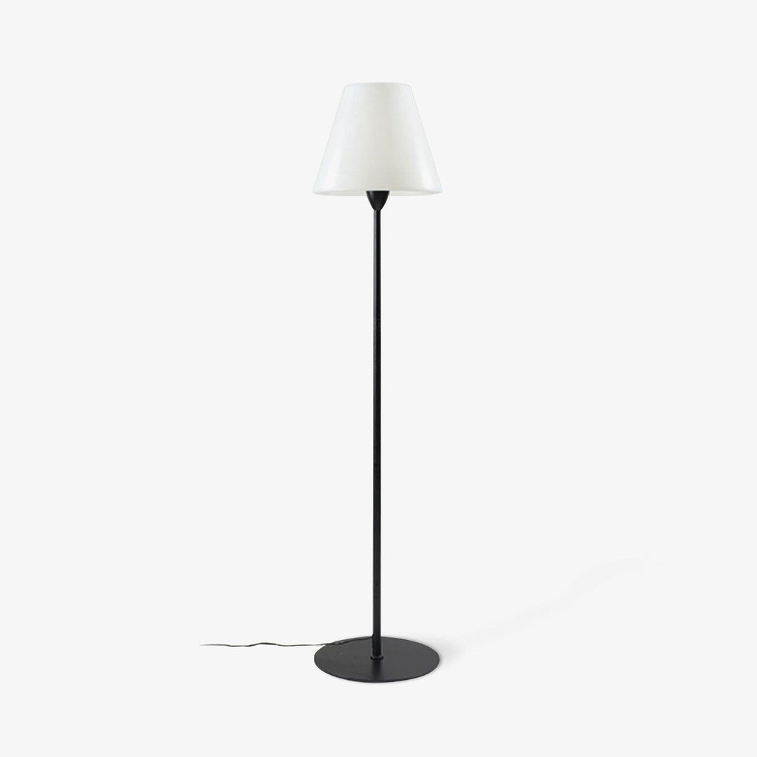 "Contemporary metal and acrylic floor-standing lamp with sleek lines, modern flair, perfect for home decor lighting."