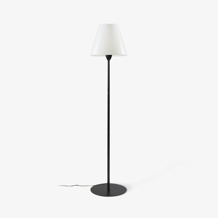 "Contemporary metal and acrylic floor-standing lamp with sleek lines, modern flair, perfect for home decor lighting."