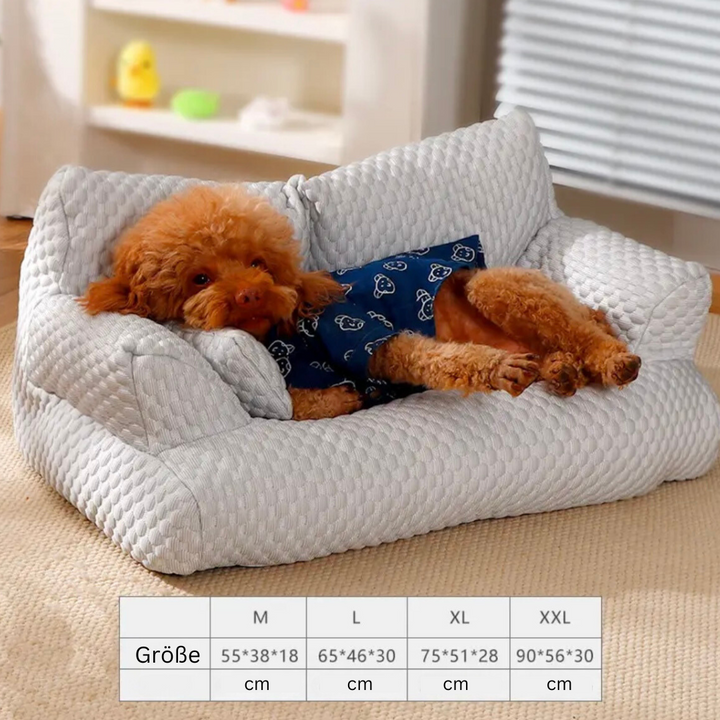 Cooling dog sofa couch with breathable fabric, ergonomic design, and washable cover in stylish colors for pets.
