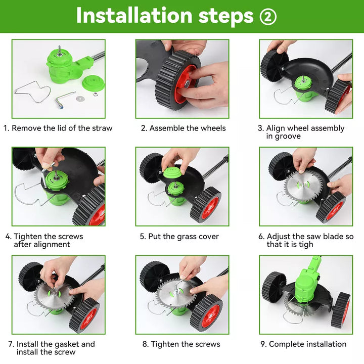 Cordless 24V lawn trimmer with ergonomic grip, retractable guard, telescopic shaft; lightweight design for easy garden use.