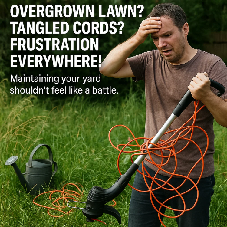 Cordless lightweight grass trimmer with ergonomic handle, high-power battery, and protective blade guard for efficient trimmi