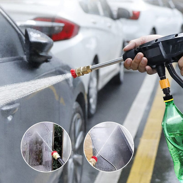 Cordless portable high pressure spray gun for cleaning, lightweight design, ideal for car, patio, and garden furniture wash.