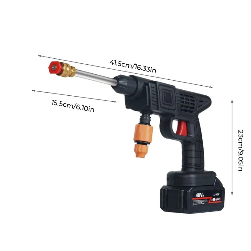 Cordless portable high pressure spray gun for cleaning, lightweight design, ideal for car, patio, and garden furniture wash.