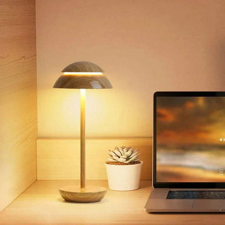 "Cordless rechargeable modern table lamp with touch dimming, minimalist design in chic finishes like Black, Gold, and Walnut.