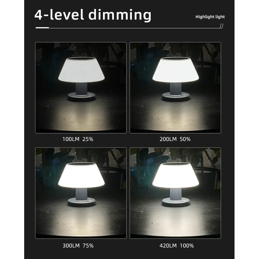 Cordless solar table lamp with LED, rechargeable via USB Type-C, features a sleek, minimalist design, perfect for outdoor use