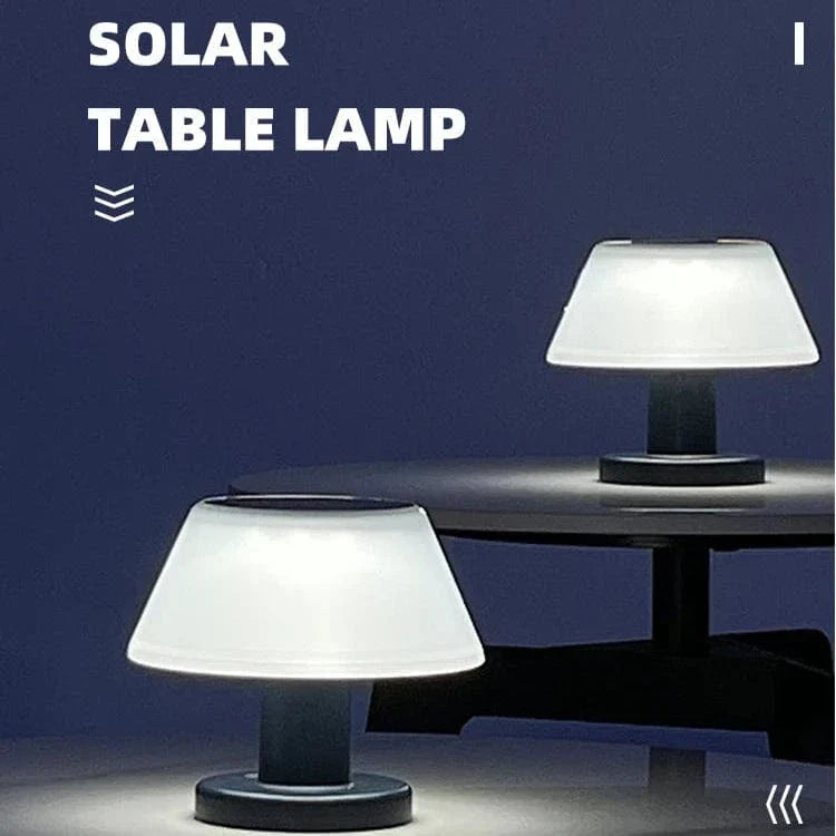 Cordless solar table lamp with LED, rechargeable via USB Type-C, features a sleek, minimalist design, perfect for outdoor use