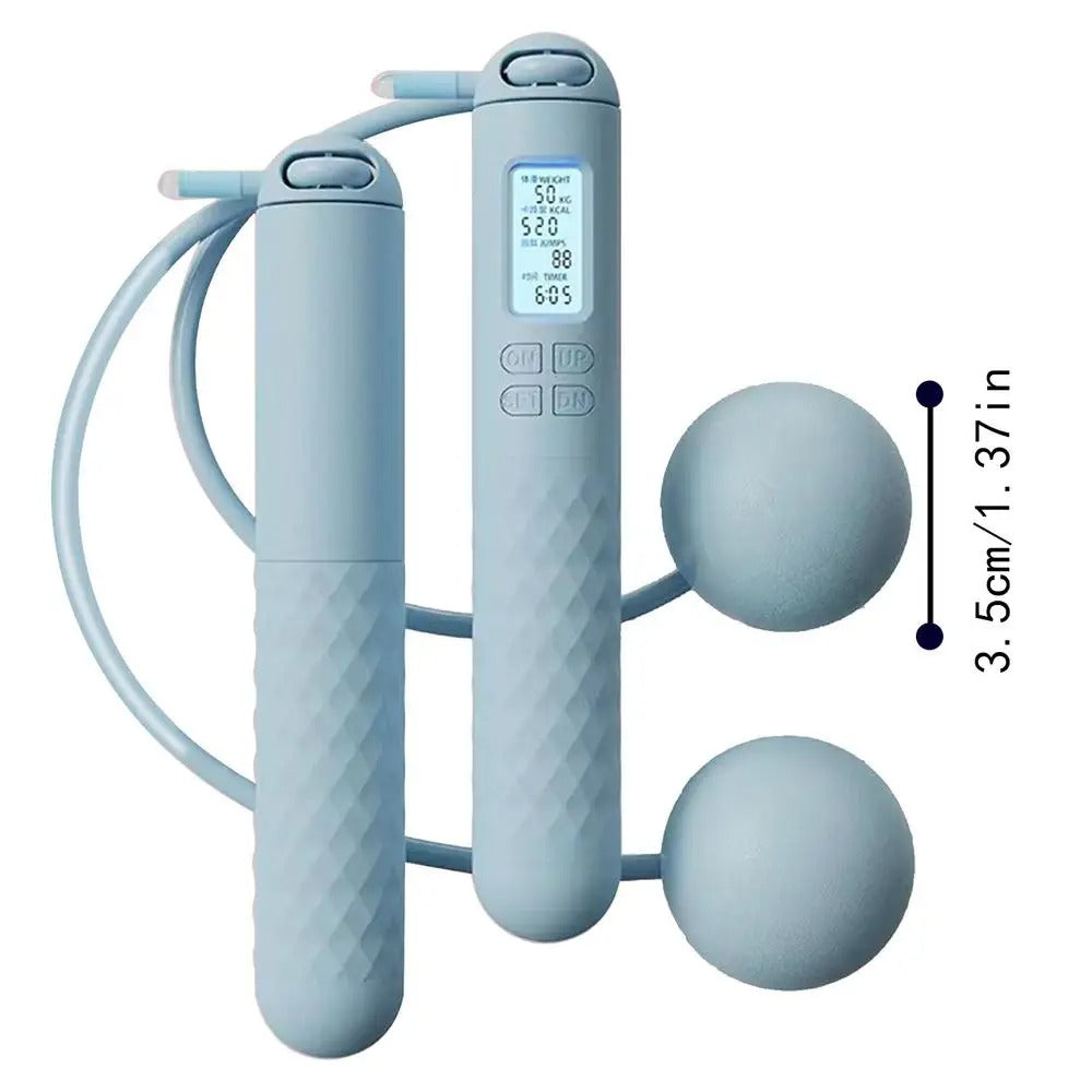 Cordless weighted jump rope with digital counter and ergonomic handles, ideal for effective home workouts in tight spaces.