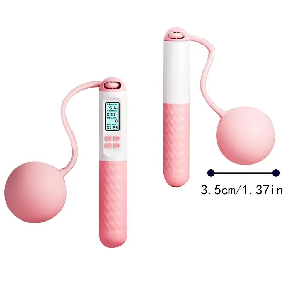 Cordless weighted jump rope with digital counter and ergonomic handles, ideal for effective home workouts in tight spaces.