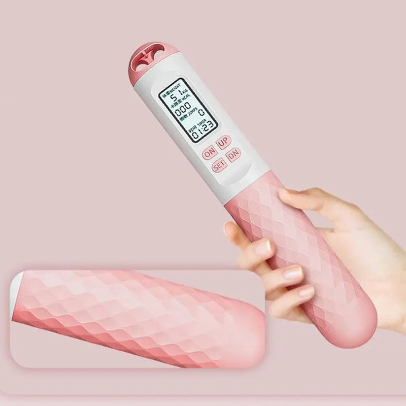 Cordless weighted jump rope with digital counter and ergonomic handles, ideal for effective home workouts in tight spaces.