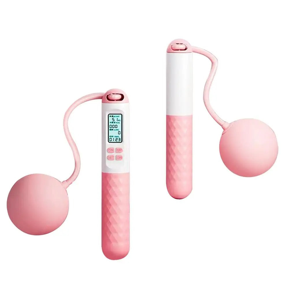 Cordless weighted jump rope with digital counter and ergonomic handles, ideal for effective home workouts in tight spaces.