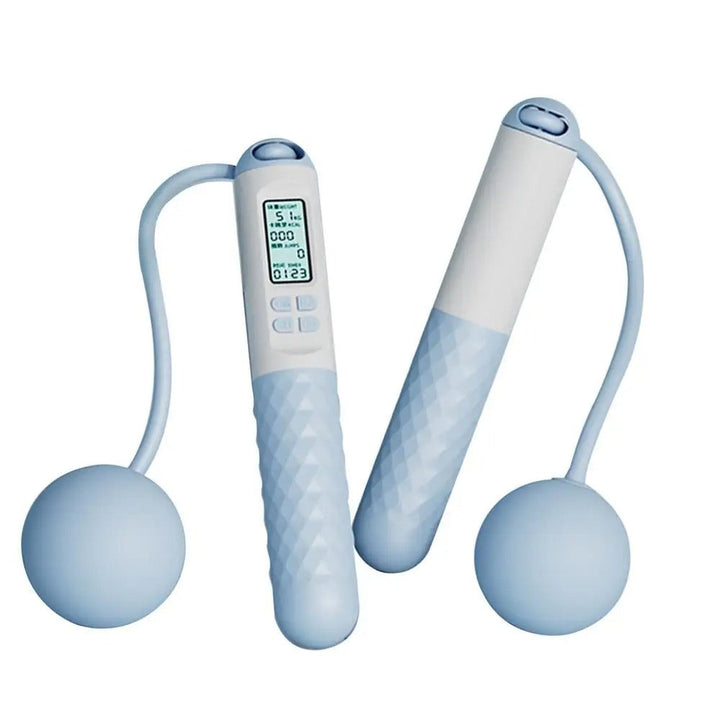 Cordless weighted jump rope with digital counter and ergonomic handles, ideal for effective home workouts in tight spaces.