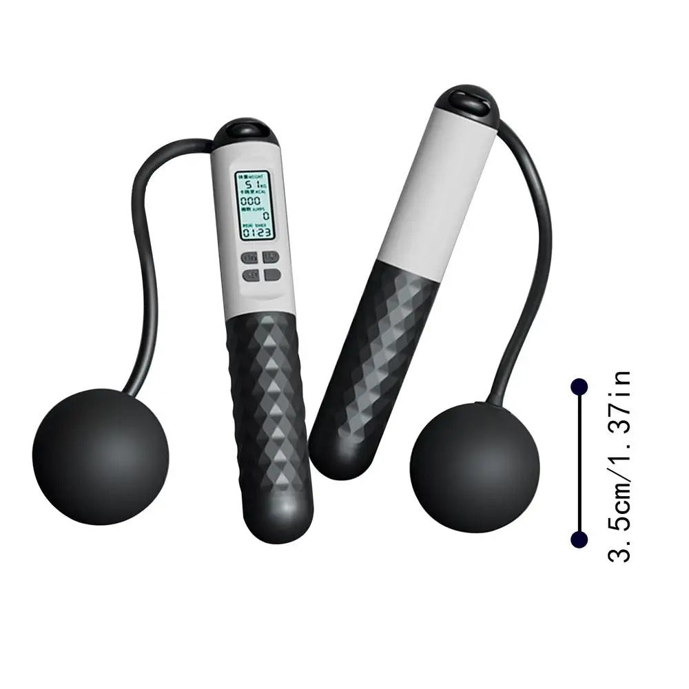 Cordless weighted jump rope with digital counter and ergonomic handles, ideal for effective home workouts in tight spaces.