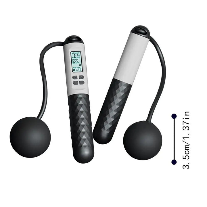 Cordless weighted jump rope with digital counter and ergonomic handles, ideal for effective home workouts in tight spaces.