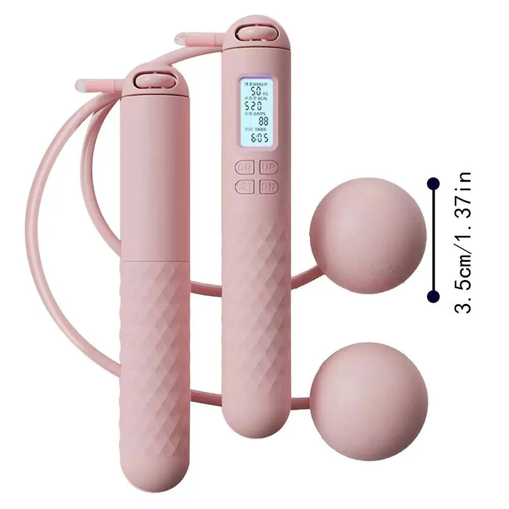 Cordless weighted jump rope with digital counter and ergonomic handles, ideal for effective home workouts in tight spaces.