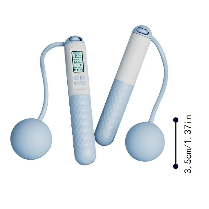 Cordless weighted jump rope with digital counter and ergonomic handles, ideal for effective home workouts in tight spaces.