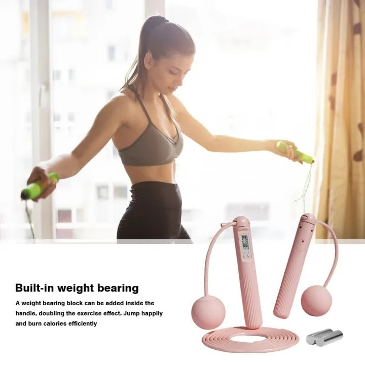 "Cordless weighted skipping rope with digital counter, ergonomic anti-slip handles, and vivid colors for effective workouts."