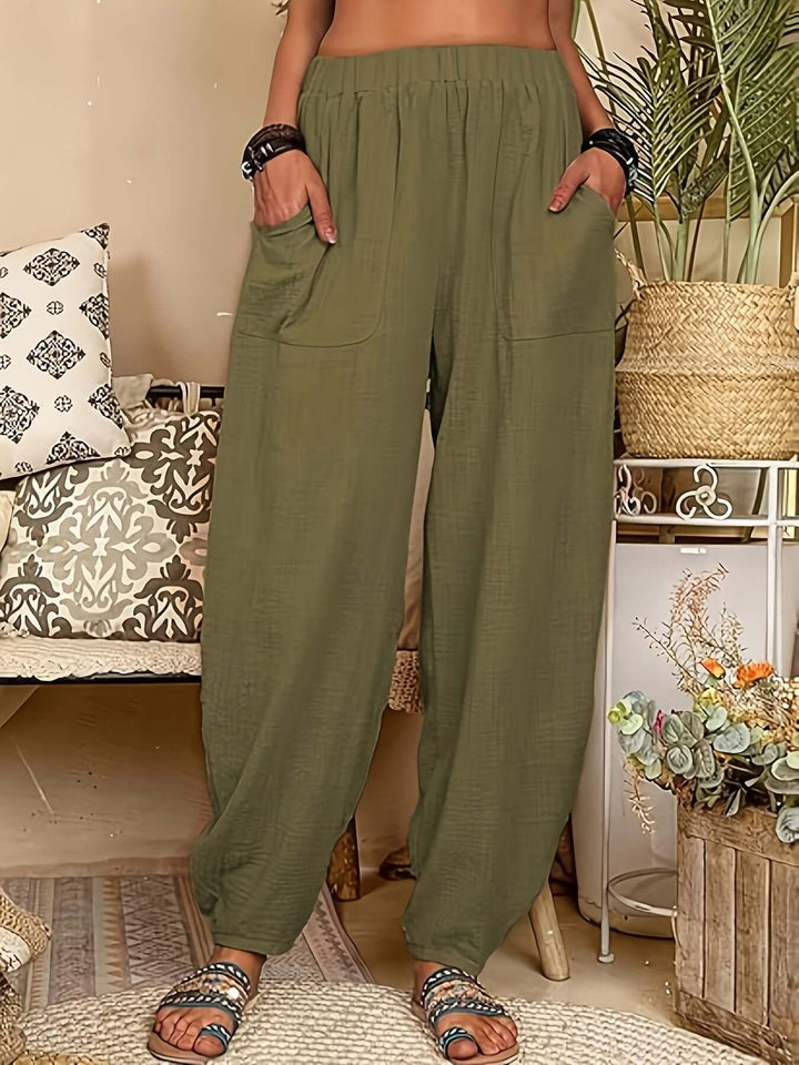 Women's Relaxed Fit Linen Trousers with Pockets