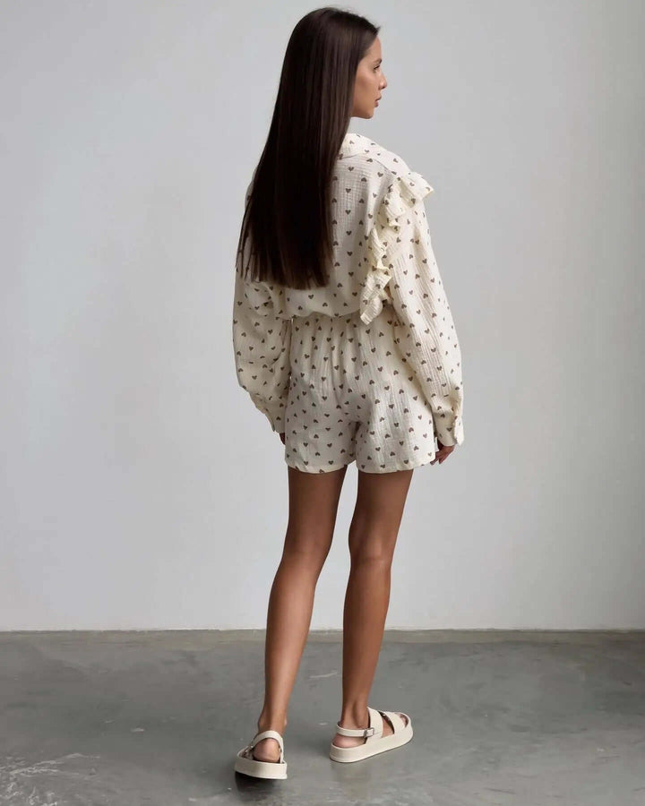 Women's Textured Blouse & Shorts Set