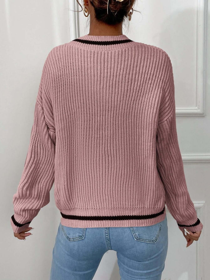 Women's Striped V-Neck Relaxed Fit Jumper