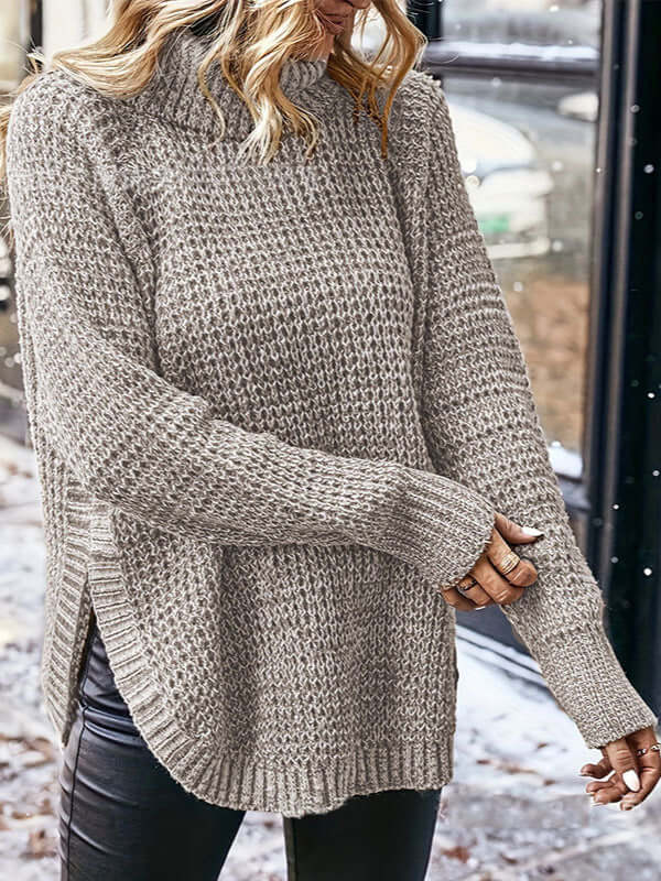 Women's Knitted Turtleneck Sweater with Raglan Sleeves