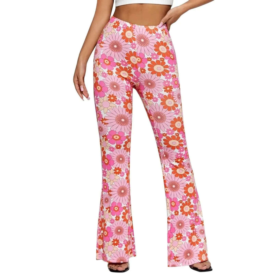 Women's Flared Trousers - Floral Print