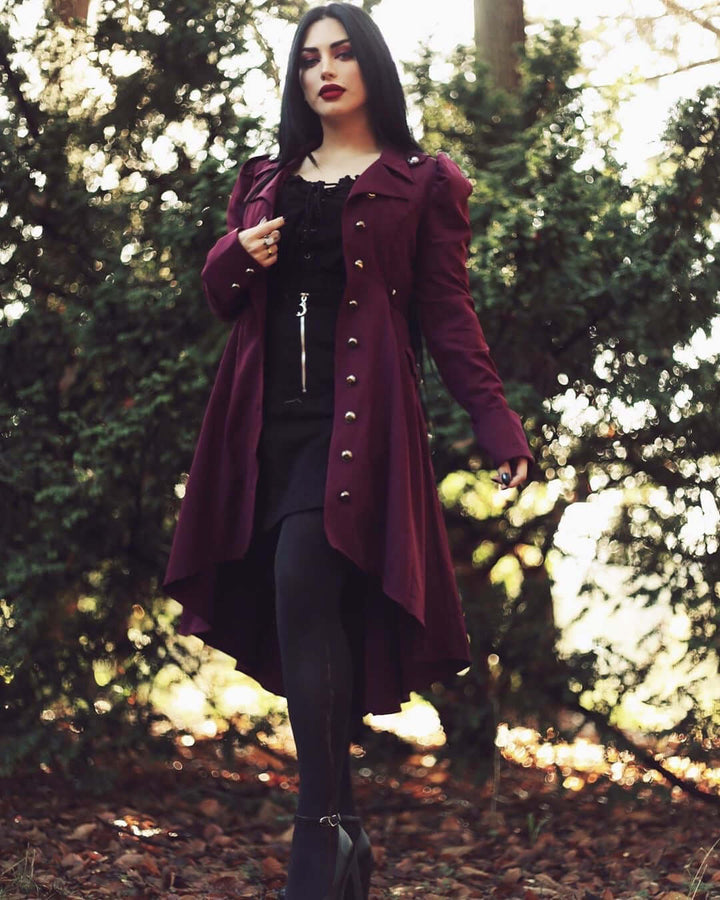Women's Retro Midi Jacket with Standing Collar