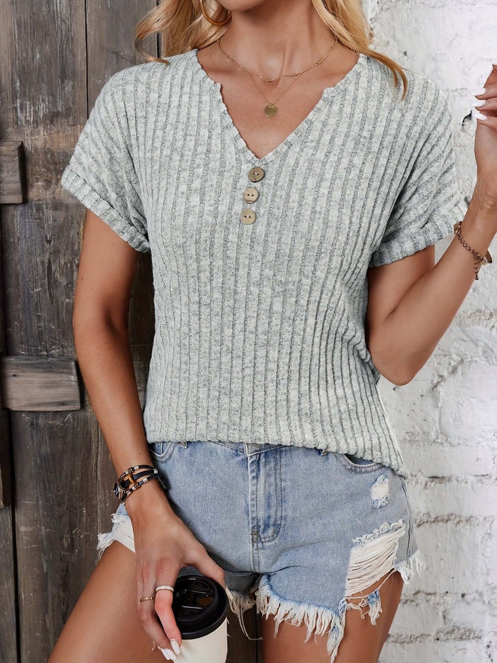 Women's Ribbed Knitted Henley Top