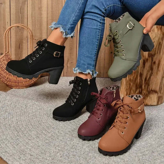 Women's Lace-Up High Heel Ankle Boots