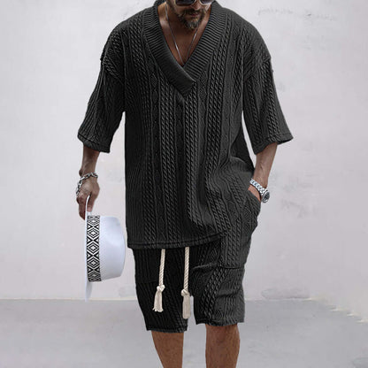 Men's Knitted Shirt and Shorts Set