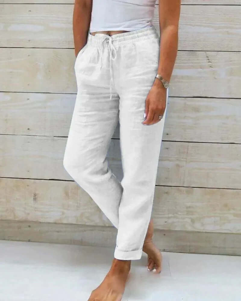 Women's Linen Relaxed Fit Casual Trousers