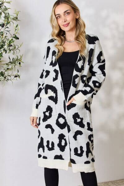 Women's Leopard Print Longline Knitted Cardigan