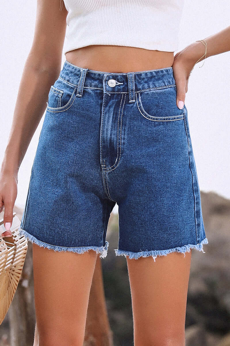 Women's Solid Color French Denim Shorts